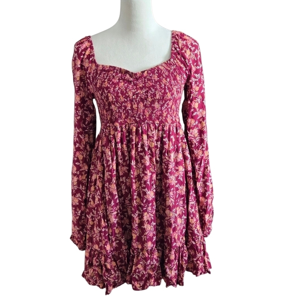 Oak & Trellis Beaujolais Women's XL Floral Long Sleeve Smocked and Lined Dress